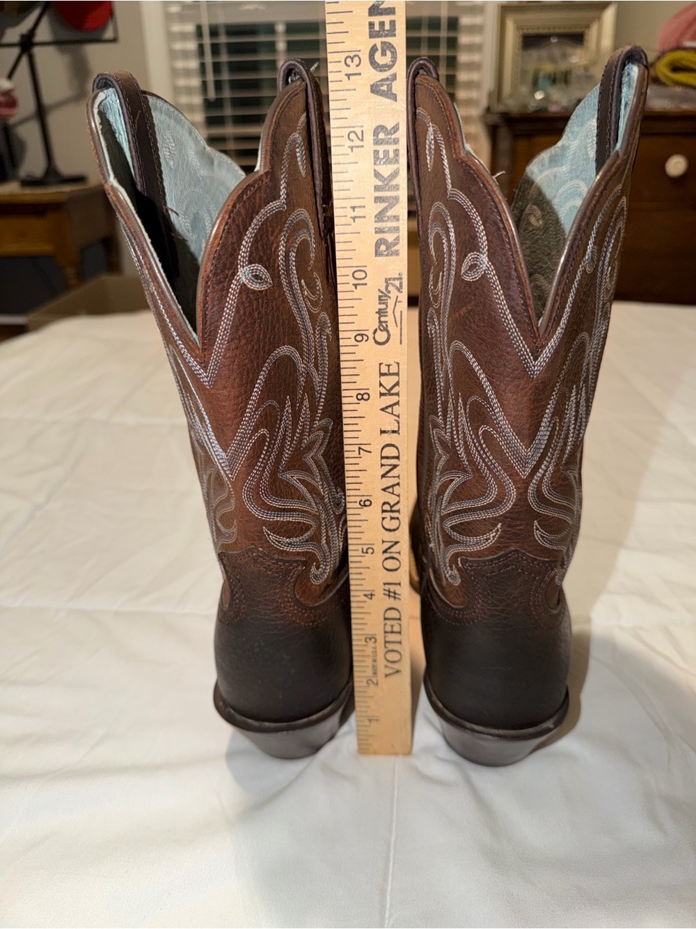 Ariat Brown Leather Western Heeled Boots with Light Stitching - Picture 6 of 12